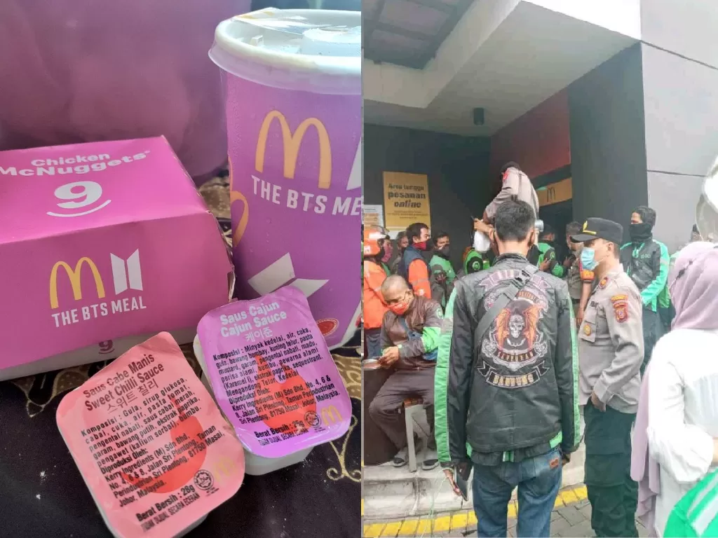 BTS Meal dan kerumunan pembeli d McDonalds. (Istimewa).
