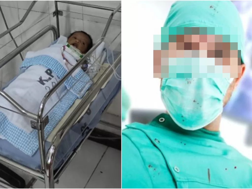 Kolase bayi Khaira Hanifa Almaghfira diduga di-COVID-kan dan ditelantarkan RSUD Pirngadi Medan dan ilustrasi dokter jahat. (Indozone)