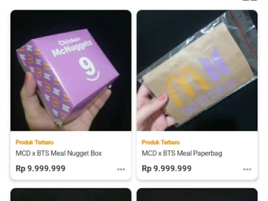 Tangkapan layar penjualan kemasan BTS Meal di e-commerce. (Tokopedia)