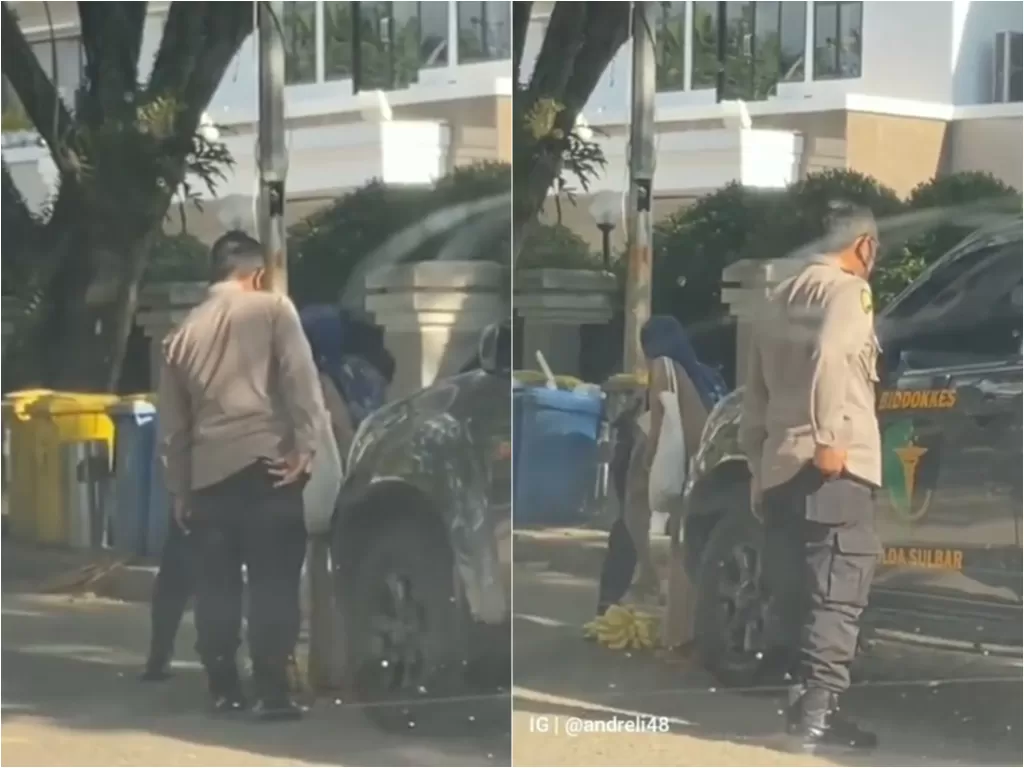  Cuplikan video polisi borong dagangan pisang nenek di jalan. (photo/Instagram)
