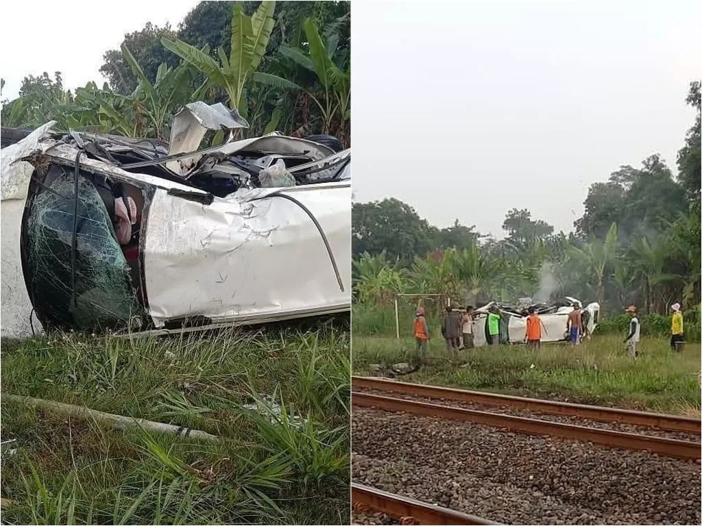 Sopir mobil tewas usai terseret kereta api hingga belasan meter di Subang (Instagram/halokrw)