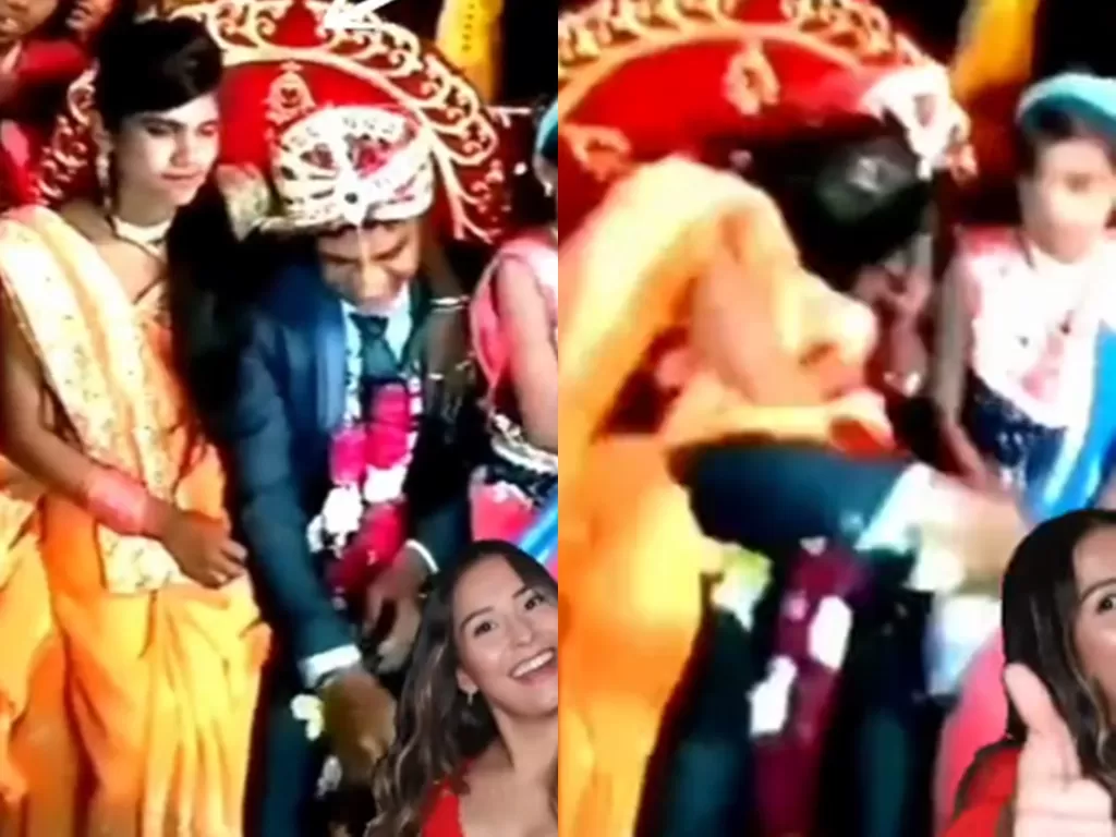 Pengantin pria dicium oleh saudara kandung pengantin wanita. (Photo/Instagram/@official_niranjanm87)