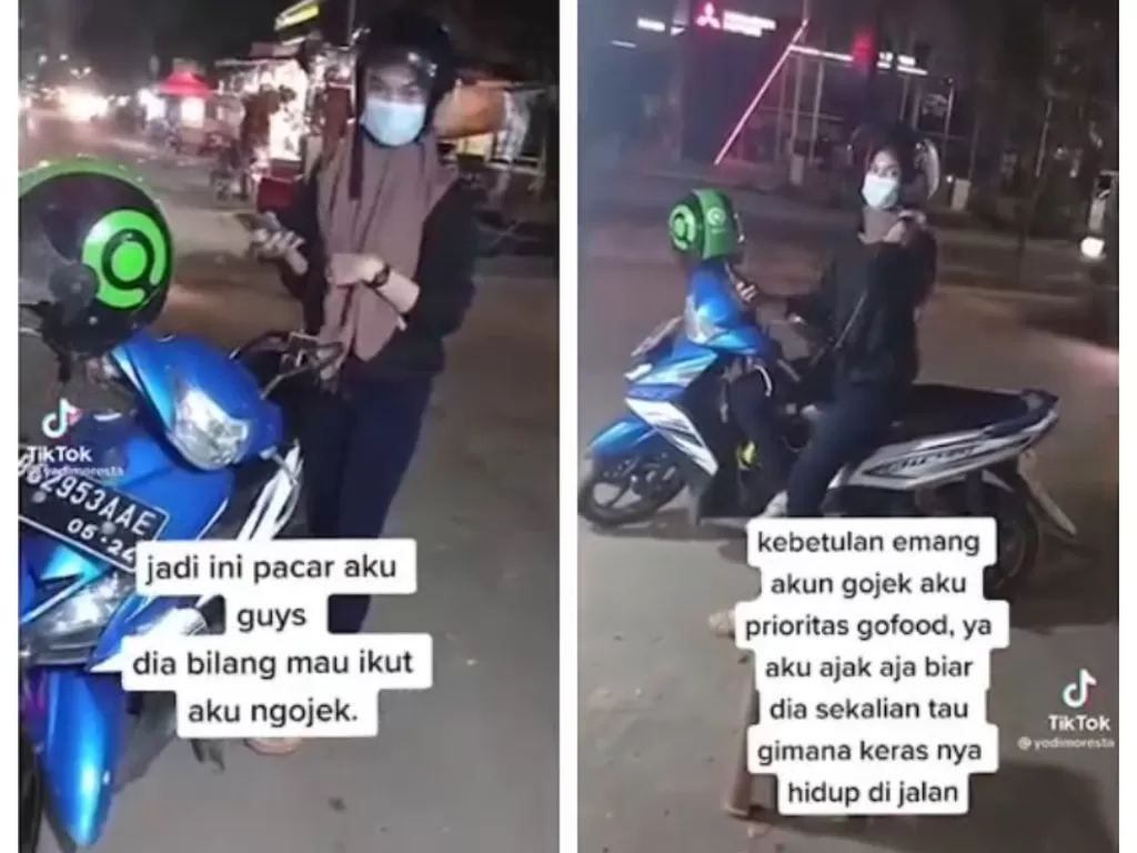 Viral driver ojol ajak pacar narik dan merasakan kerasnya hidup di jalanan, auto dinyinyirin netizen. (Tangkapan Layar Instagram/@dramaojol.id)