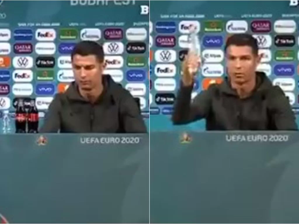 Ronaldo singkirkan Coca-cola. (Tangkapan layar)