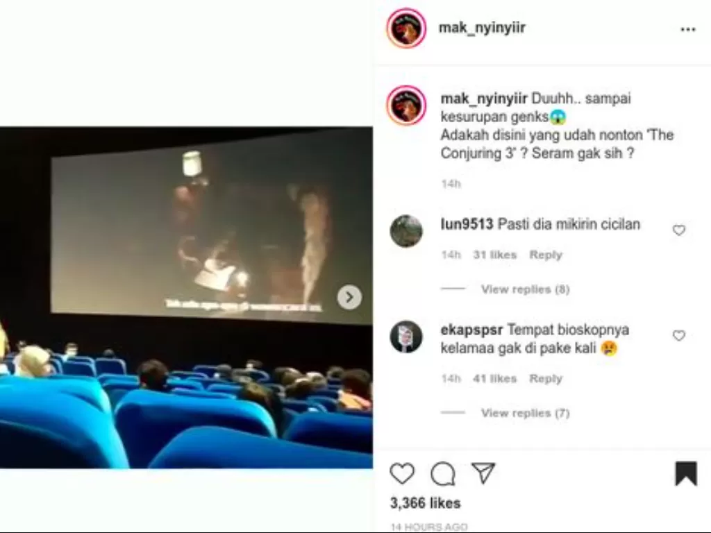 Kesurupan di bioskop (Instagram/MakNyinyir)
