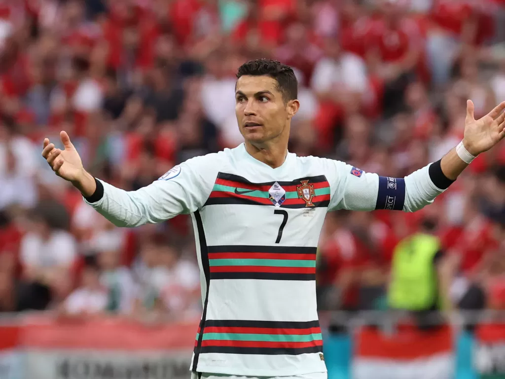 Cristiano Ronaldo saat laga Hungaria vs Portugal (Pool via REUTERS/Bernadett Szabo)