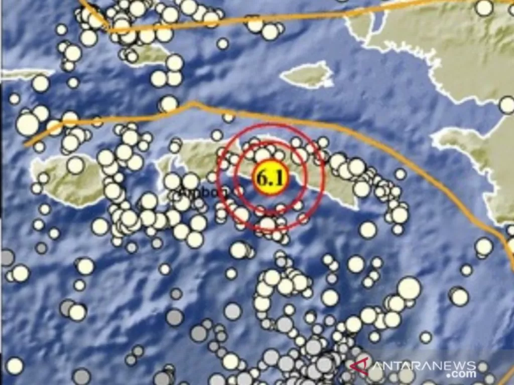 Peta gempa bumi 6,1 di Seram Maluku (ANTARA/HO.BMKG)