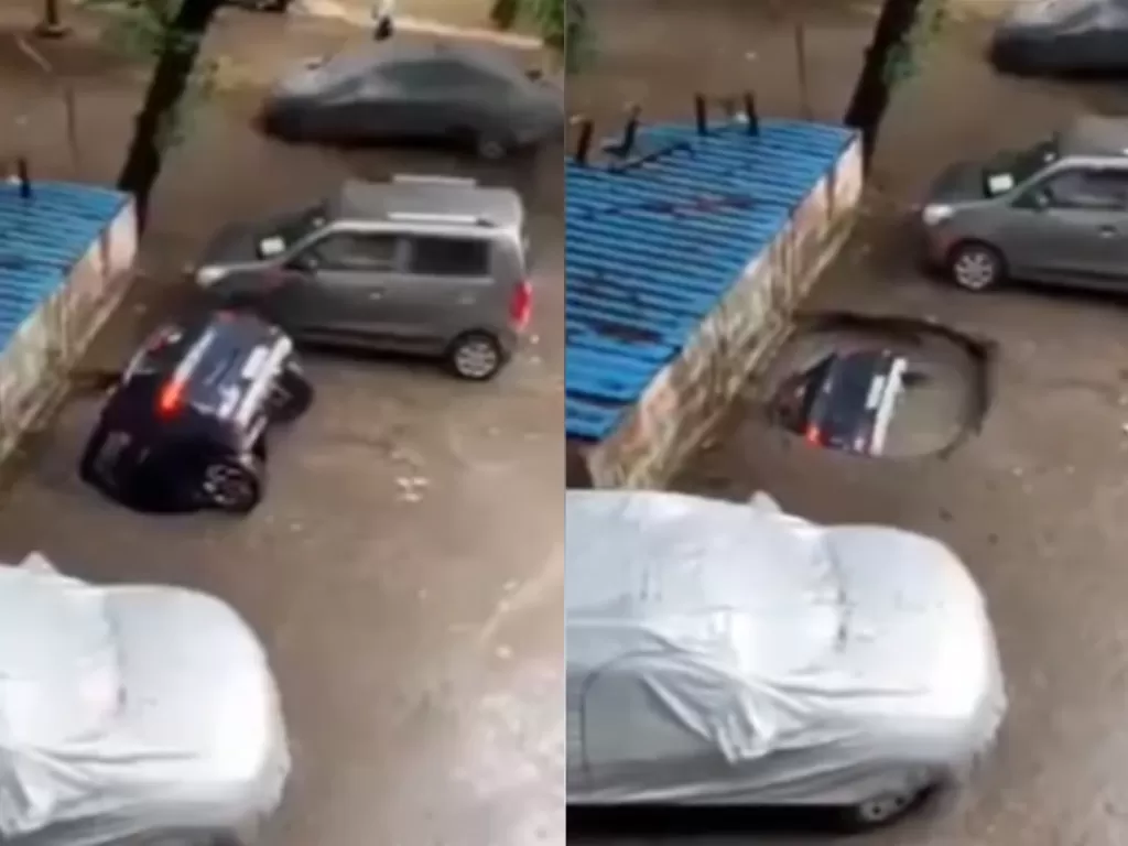 Mobil Hyundai Venue yang jeblos ke sumur di India (photo/YouTube/AutoJoshNG)