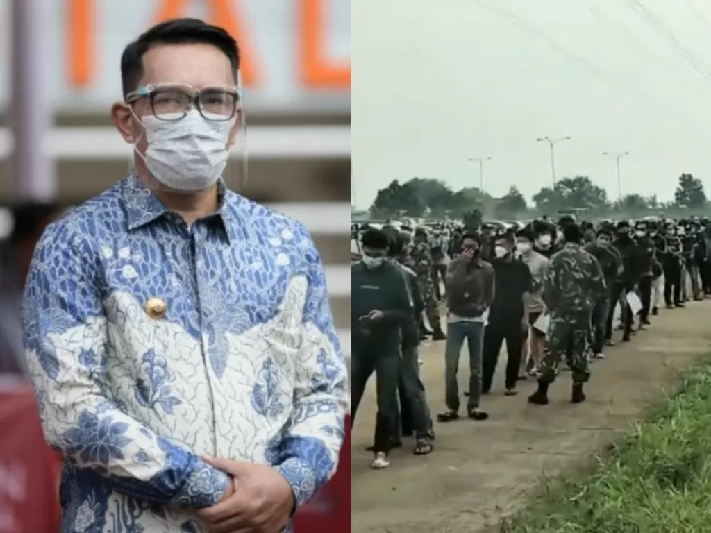 Kiri: Gubernur Jawa Barat (Jabar) M Ridwan Kamil (Foto: Humas Pemprov Jabar), Kanan: Kerumunan di Bandung. (Foto: Instagram/lambe_turah) 