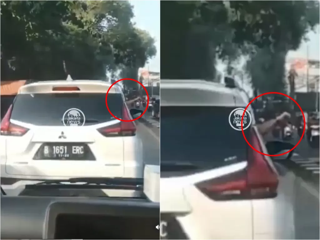 Pengendara mobil acungkan jempol ke bawah saat halangi laju ambulans di Depok (Instagram/jktnewss)
