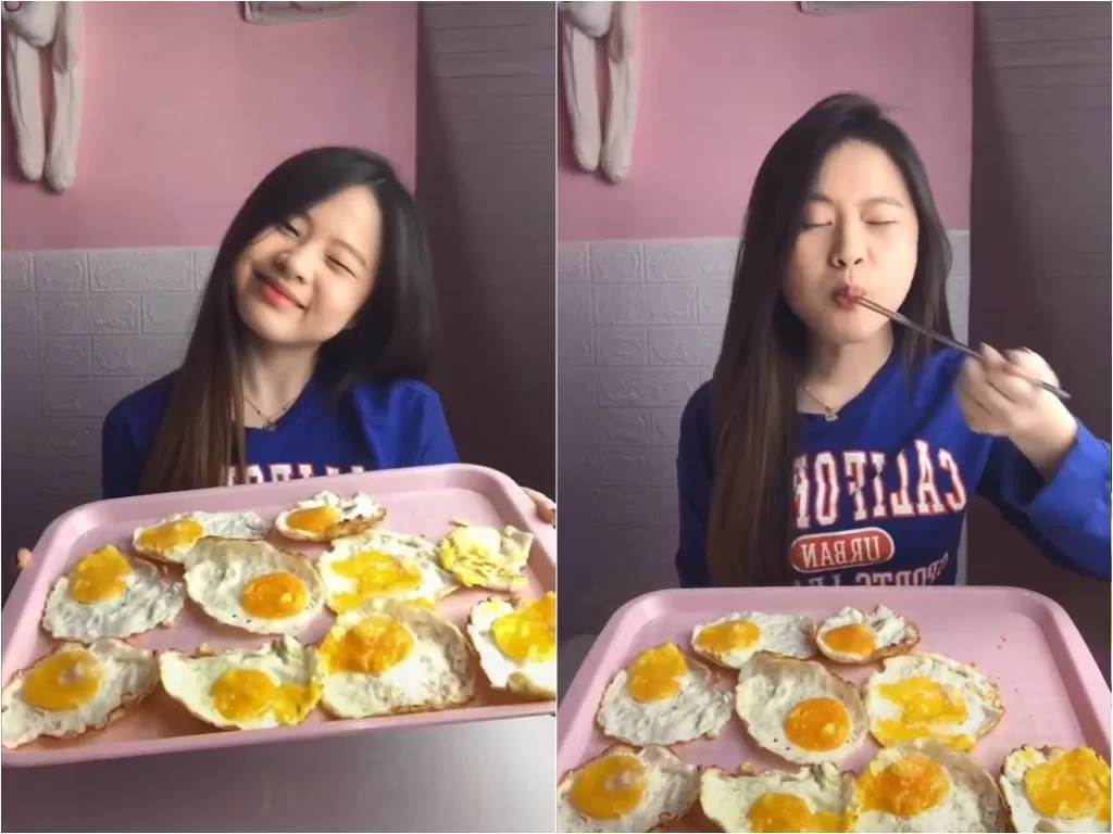 Wanita mukbang makan 10 telur mata sapi (TikTok/cucuapho)