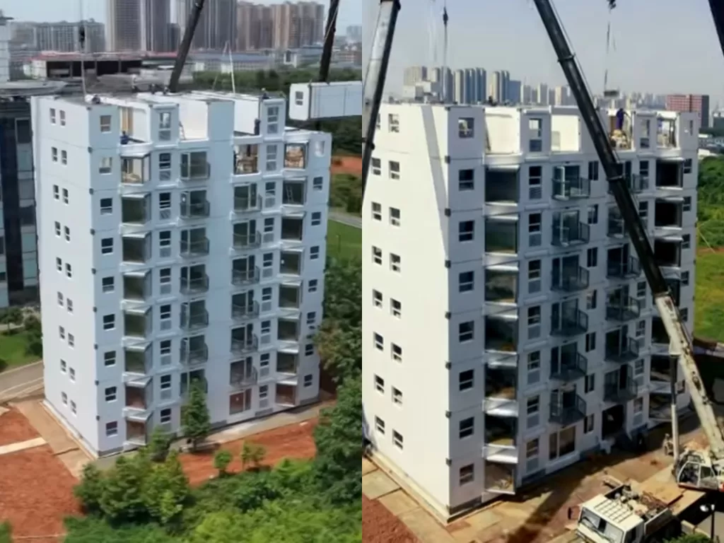 Gedung 10 lantai dibangun dalam satu hari. (Photo/YouTube/BROAD Group)