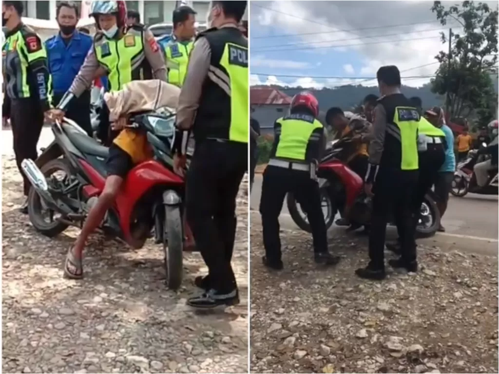 Cuplikan video bocah yang nangis saat motor ditilang. (photo/Instagram/Istimewa)