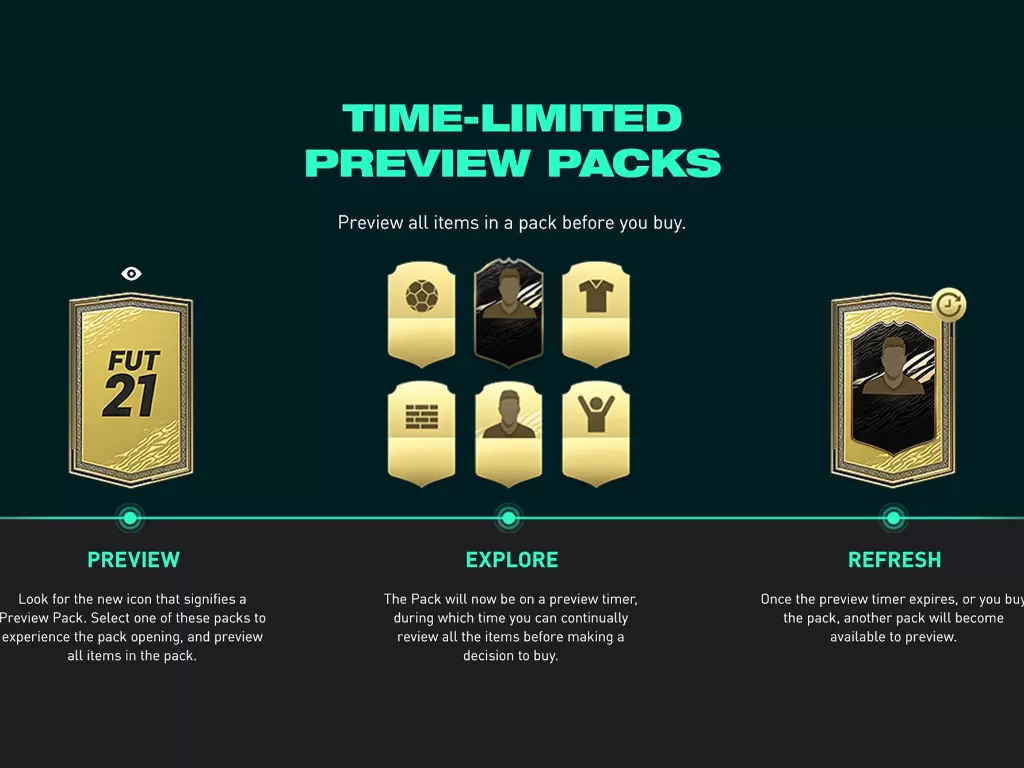 Tampilan fitur Time-Limited Preview Packs di FUT FIFA 21 (photo/Twitter/@EASPORTSFIFA)