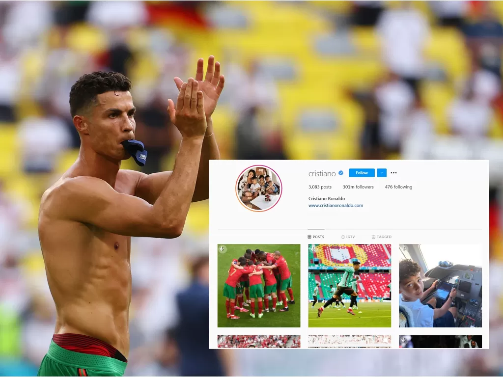 Cristiano Ronaldo memiliki 300 juta followers di Instagram (REUTERS/Kai Pfaffenbach)