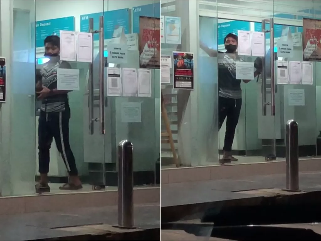 Pria terjebak di ruangan ATM (Tiktok/hafifhiqal)