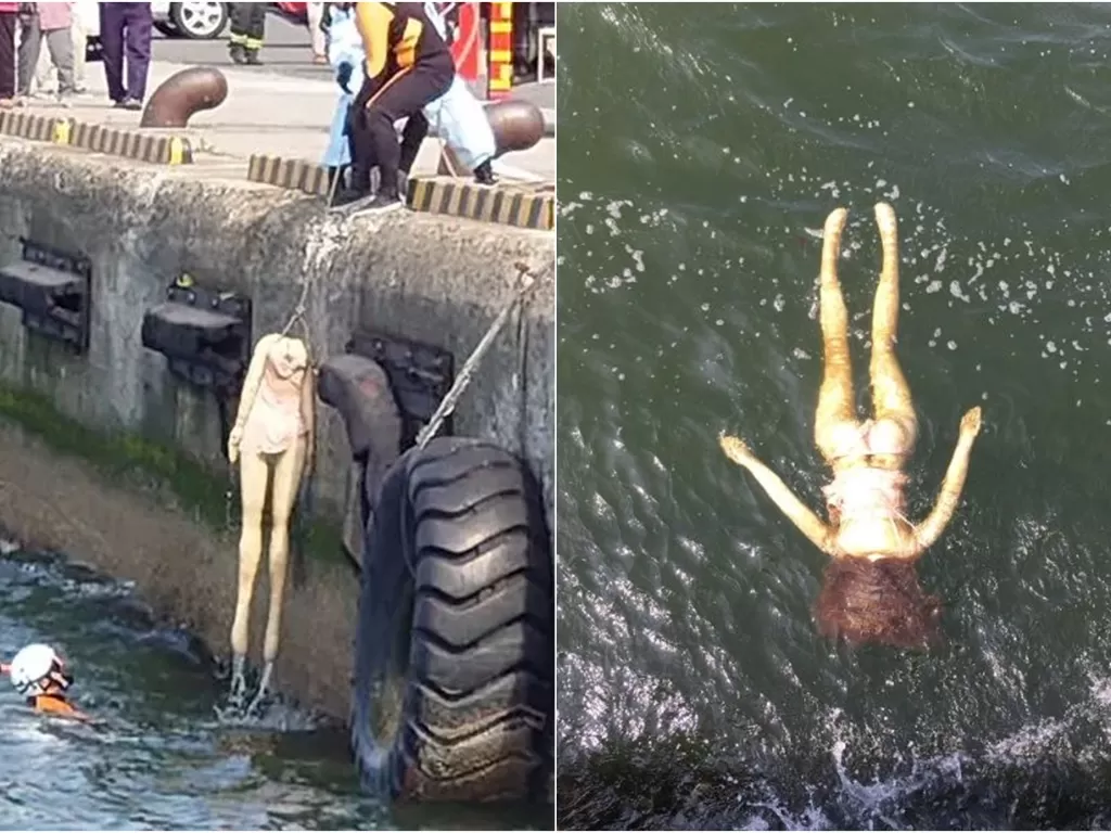 Boneka seks yang tenggelam dikira wanita. (Twitter/@nachangagaga)
