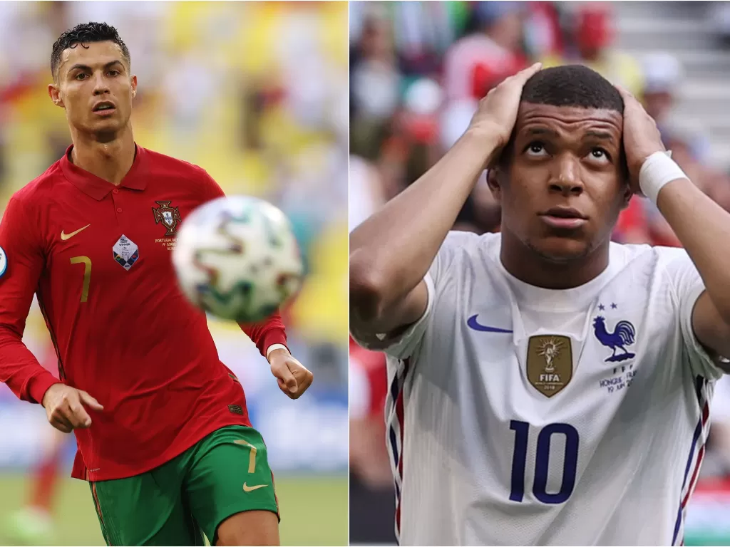 Cristiano Ronaldo (kiri), Kylian Mbappe (kanan). (photo/REUTERS/ALEXANDER HASSENSTEIN/BERNADETT SZABO)