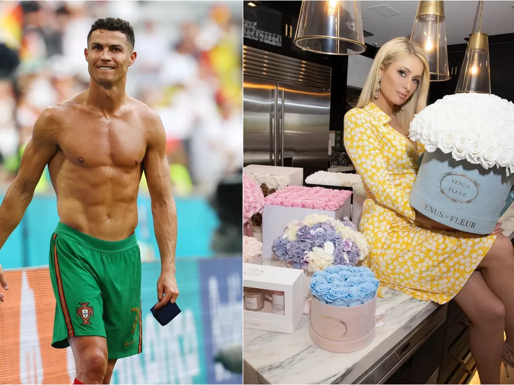 Cristiano Ronaldo (kiri), Paris Hilton (kanan). (photo/REUTERS/KAI PFAFFENBACH/Instagram/@parishilton)