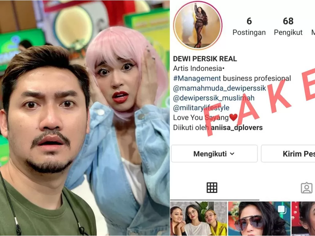Kiri: Angga Wijaya dan Dewi Perssik / Kanan: Akun fake Depe. (Instagram/@anggawijaya88)