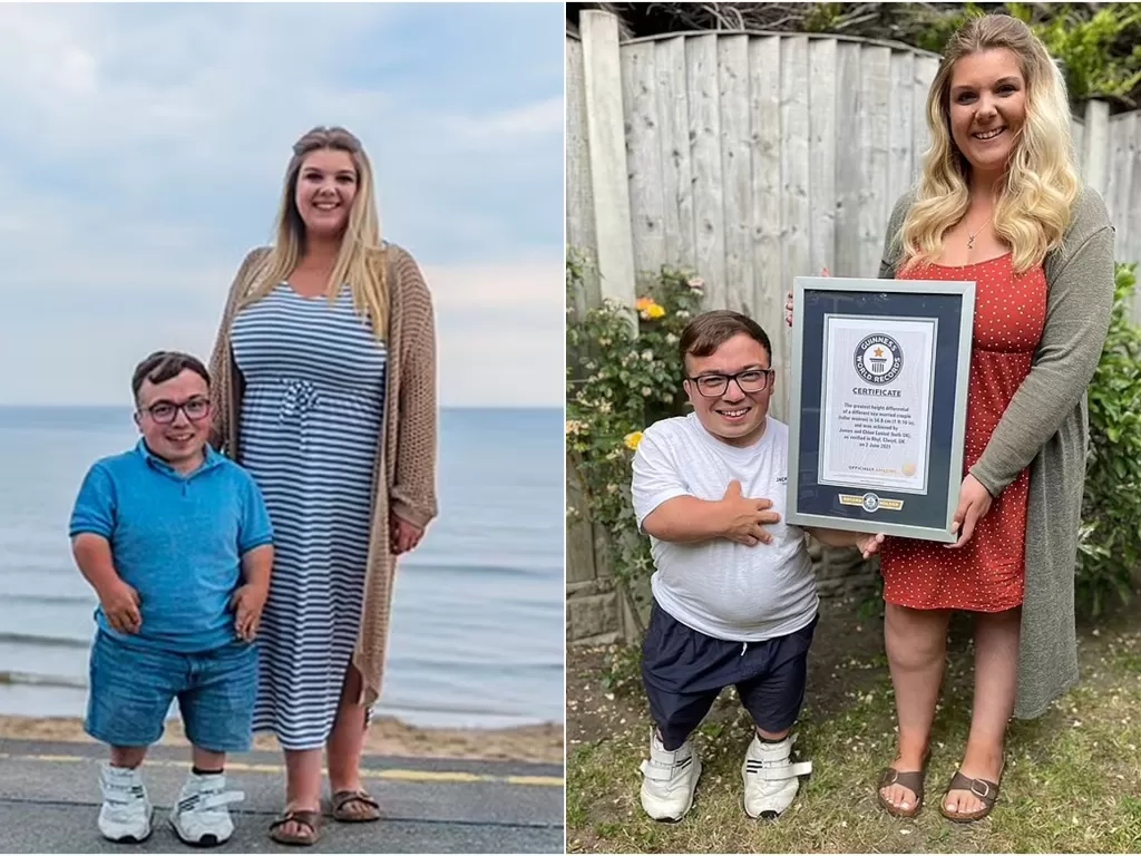 Pasangan beda tinggi badan yang memenangkan Guinness World Record. (Wales News Service Ltd)
