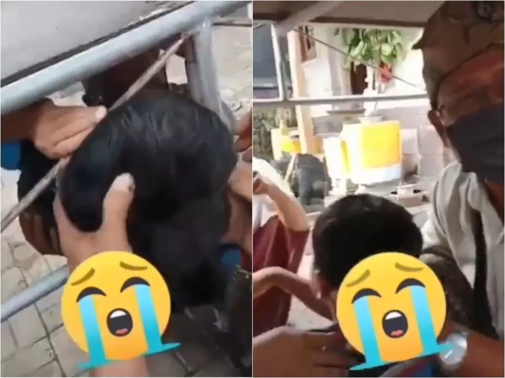 Kepala bocah tersangkut di jerjak besi bawah meja (Instagram/andreli48)