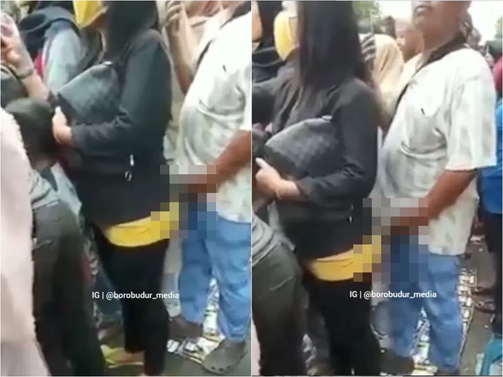 Pria arahkan kemaluan ke wanita di depannya saat di tengah kerumunan (Instagram/borobudur_media)