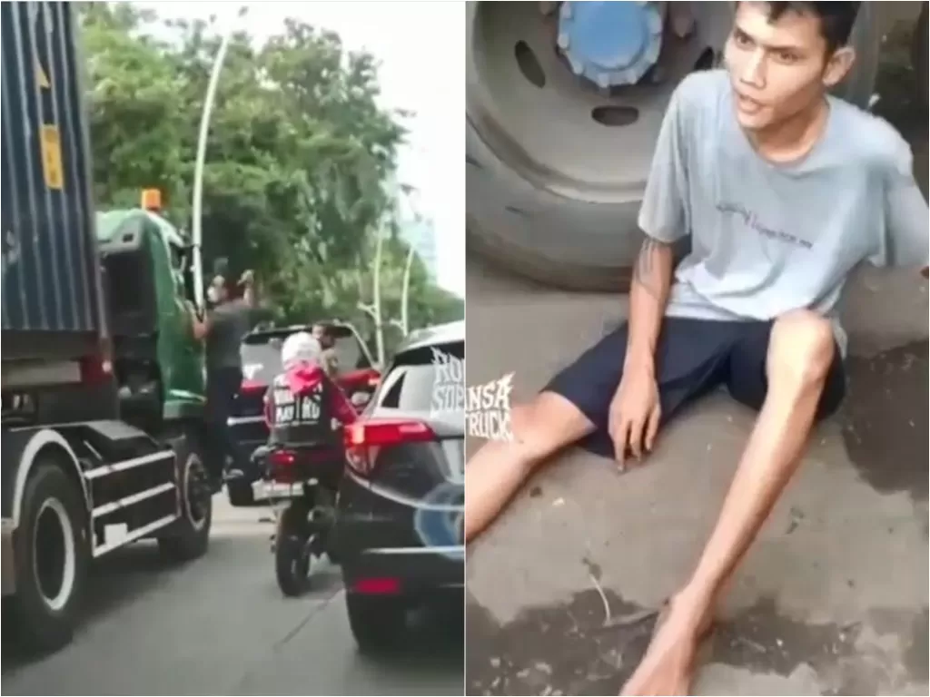 Sopir Pajero mengamuk ke sopir dan pecahkan kaca truk kontainer di Jakut (Instagram/jayalah.negriku)