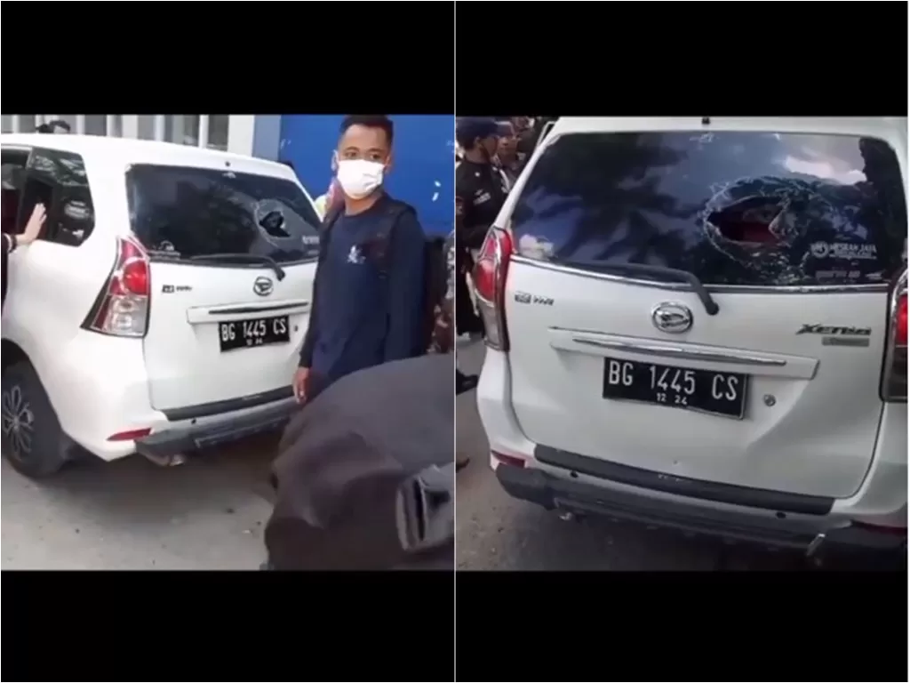 Sekelompok satpam keroyok dan rusak mobil keluarga wisudawan UIN Palembang (Instagram/palembang.update)