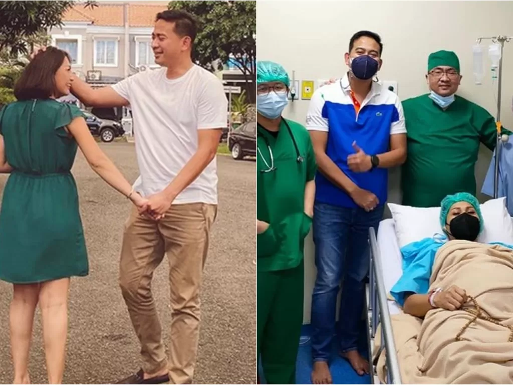 Kiri: Tata Janeeta dan Brotoseno / Kanan: Tata dan Brotoseno di rumah sakit. (Instagram/@tatajaneetaofficial)