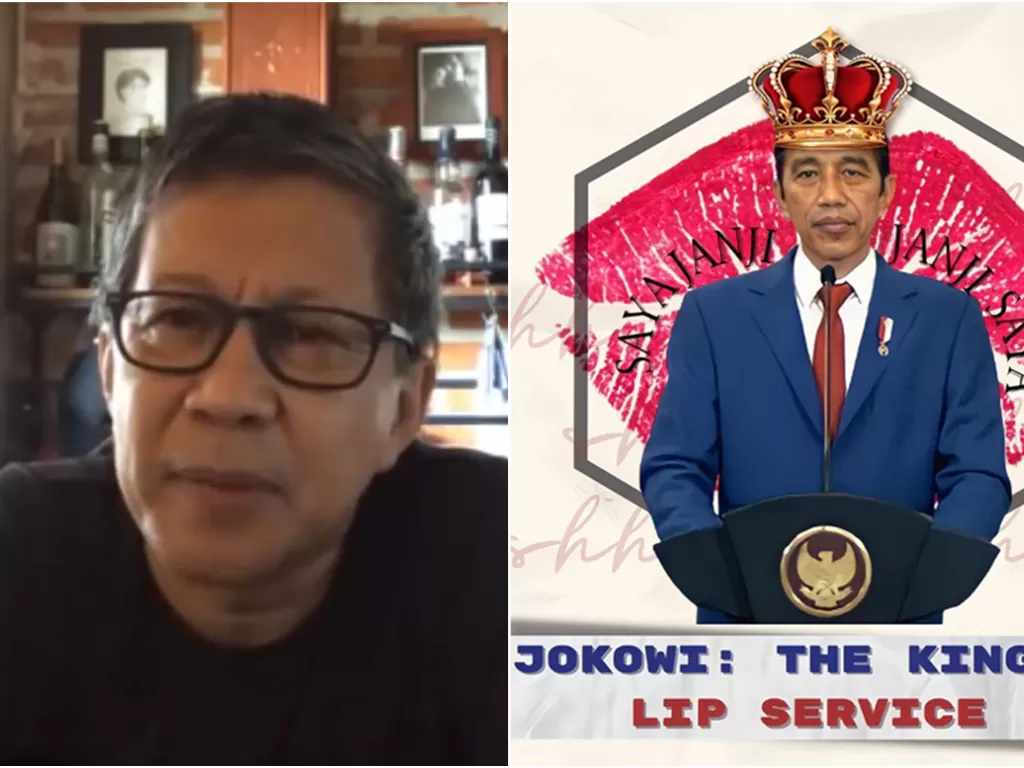 Jokowi Gerung tanggapi pemanggilan BEM UI buntut dari meme Jokowi The King of Lip Service. (photo/YouTube/Rocky Gerung Official/Twitter/@BEMUI_Official))