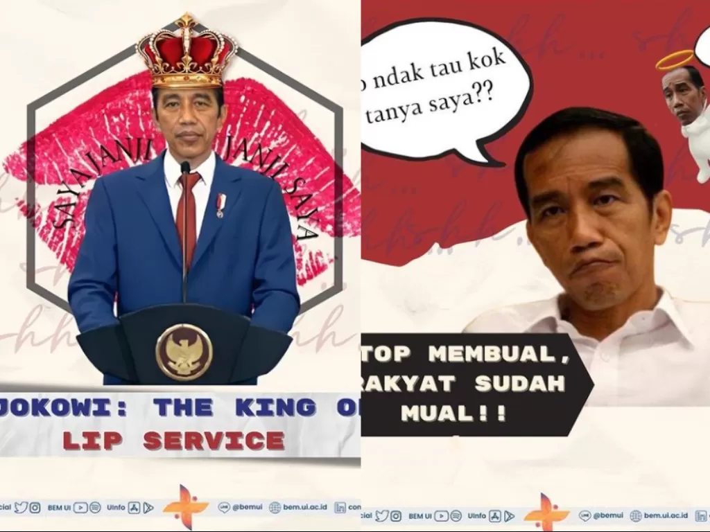Meme yang dibuat BEM UI tentang Jokowi. (Instagram/@bemui_official).).