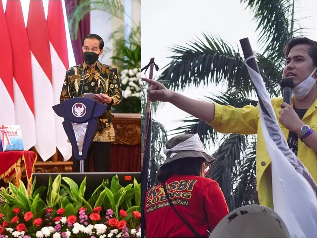 Kiri: Presiden Jokowi (Instagram/jokowi) / Kanan: Leon Alvinda Putra, ketua BEM UI (Instagram/leonalvinda)