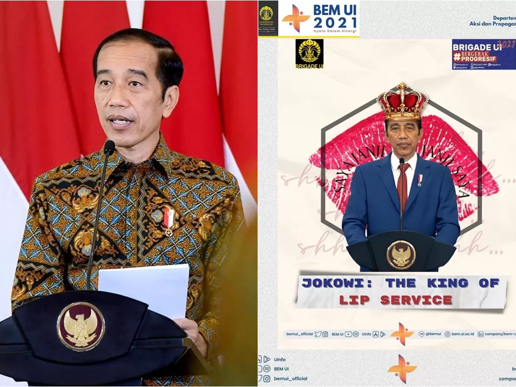 Kiri: Presiden Jokowi (Instagram/jokowi) / Kanan: Meme kritik dari BEM UI untuk Jokowi (Instagram/bemui_official)