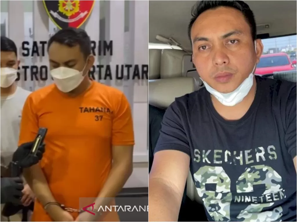  Tersangka pemukulan supir truk di Jakarta Utara berinisial OK (40) mengenai senjata api yang ditemukan penyidik di Tanjung Priok, Jakarta Utara, Rabu (30/6/2021). (photo/ANTARA/ HO-Humas Polres Metro Jakarta Utara)