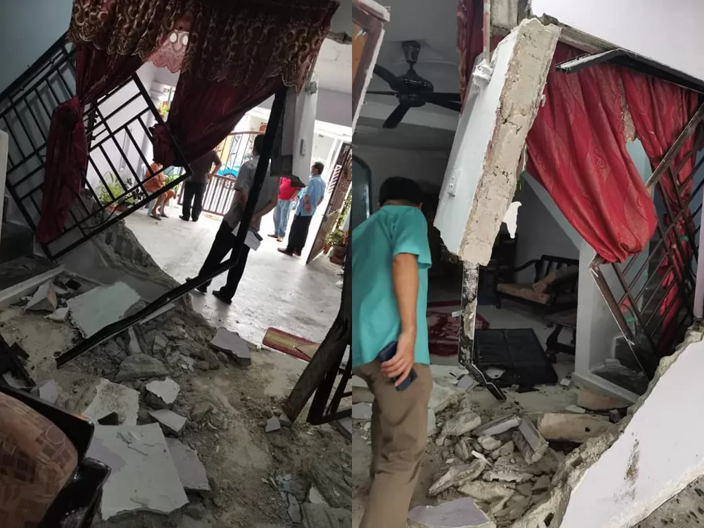 Suami menabrak rumah mertuanya setelah istri kabur dari rumah. (Photo/Facebook/Tan Eng Meng)