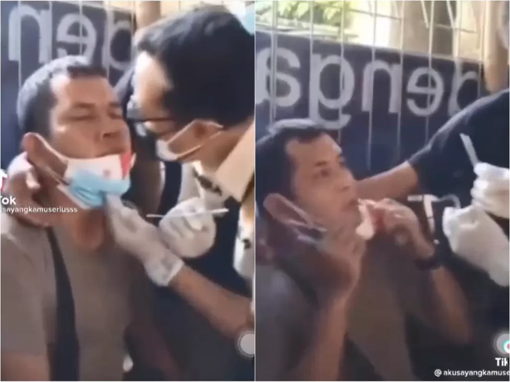 Pria ketakutan saat di swab antigen malah dicium petugas medis (Instagram/lucu_milenial)