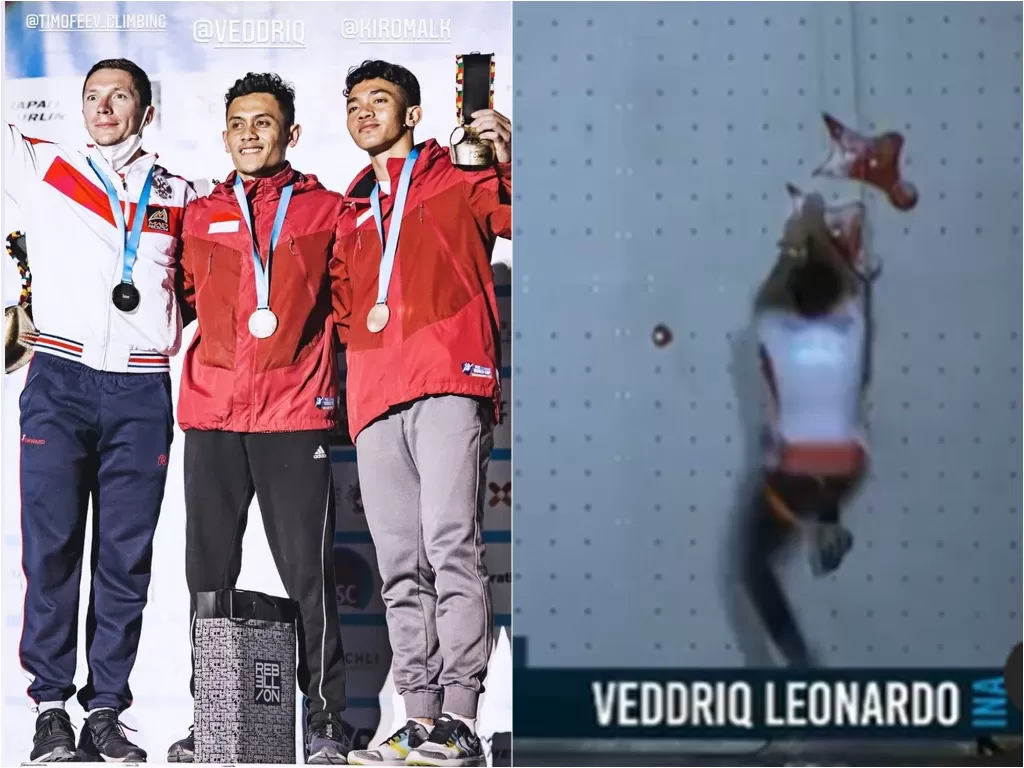 Atlet panjat tebing Indonesia Veddriq Leonardo bersama rekannya. (photo/Instagram/@veddriq)