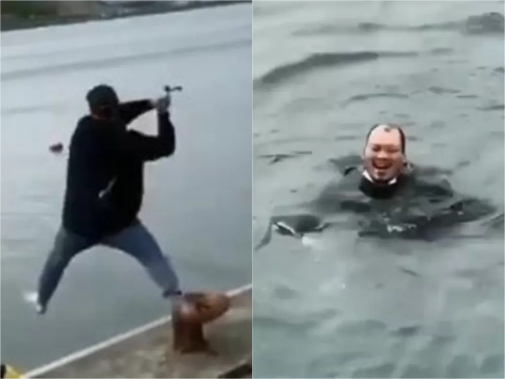 Pria yang ingin memancing, namun jatuh ke laut (Instagram @video_medsos)