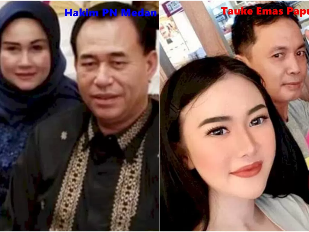 Kolase foto Hakim PN Medan Jamaluddin dan istrinya; dan tauke emas Nasruddin dan istrinya. (Ist)