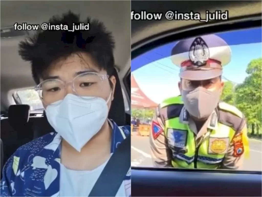 Pria dan polisi yang terlibat cekcok mulut saat mau masuk ke SurabayaPria dan polisi yang terlibat cekcok mulut saat mau masuk ke Surabaya (Instagram @insta_julid) (Instagram @insta_julid)