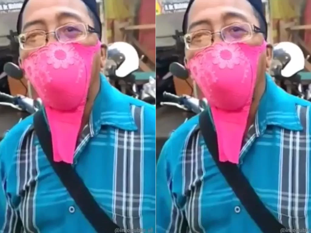 Pria berpeci pakai kutang sebagai pengganti masker (Instagram @infopublic.id)