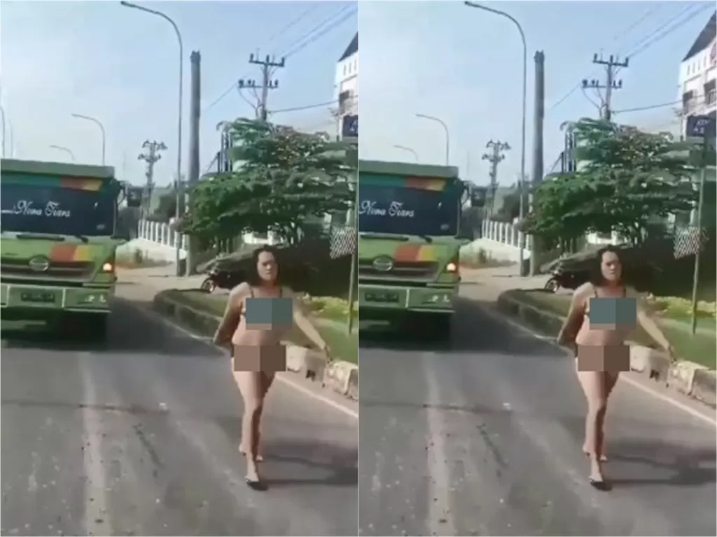 Wanita yang sedang berjalan hanya menggunakan pakaian dalam (Instagram @infopublic.id)