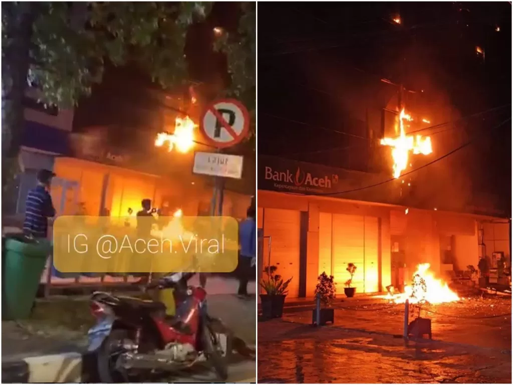 Kebakaran menghanguskan gedung kantor pusat operasional Bank Aceh Syariah (BAS), (Photo: Instagram/@aceh.viral)