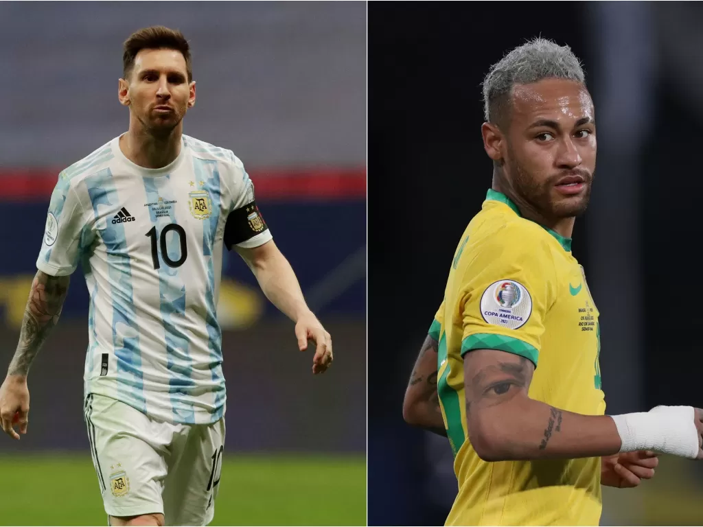 Lionel Messi, kapten Argentina (kiri), Neymar, penyerang Brazil (kanan). (photo/REUTERS/HENRY ROMERO/AMANDA PEROBELLI)