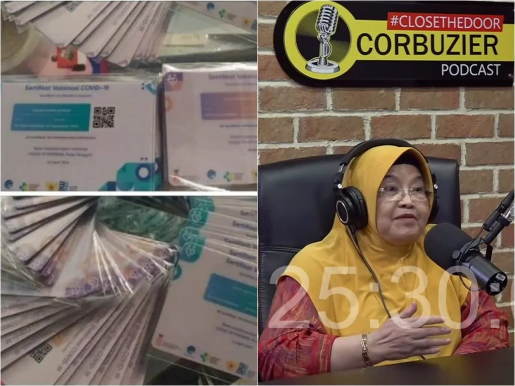 Kartu Vaksin dan Siti Fadilah Supari (Instagram @/hilarousandidiot dan Youtube Deddy Corbuzier)