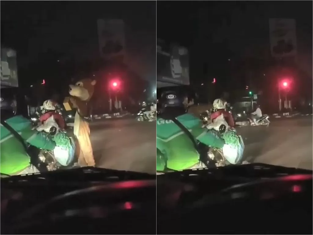 Badut tempeleng kepala pemotor di lampu merah Bandung diduga karena tak diberi uang (Instagram/bandungtalk)