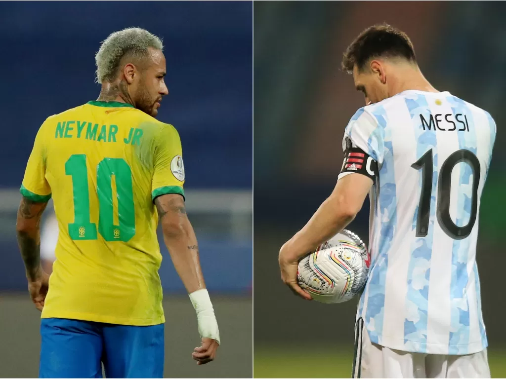 Neymar (kiri), Lionel Messi (kanan). (photo/REUTERS/AMANDA PEROBELLI/DIEGO VARA)