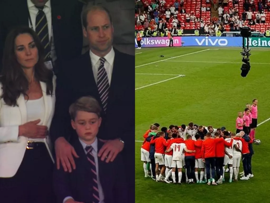 Pangeran William menenangkan Anaknya yang kecewa dengan hasil Euro 2020. (Twitter/@cambridgecrown/Instagram/@dukeandduchessofcambridge)