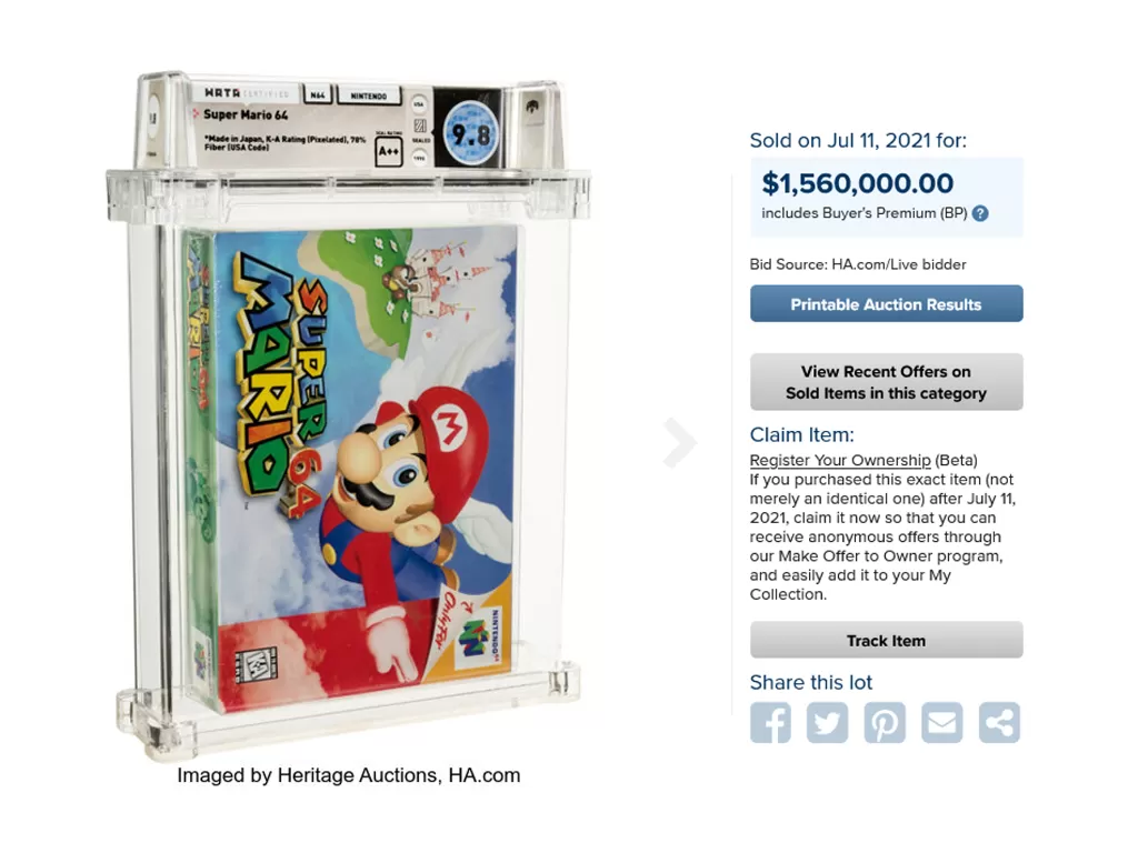 Tampilan game Super Mario 64 untuk NES (photo/Heritage Auctions)